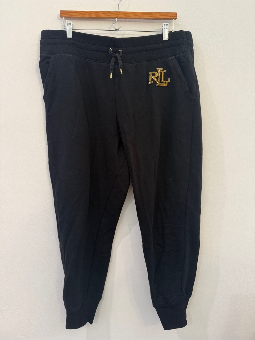 Ralph Lauren Black Jogger Sweatpants with Gold RL Logo